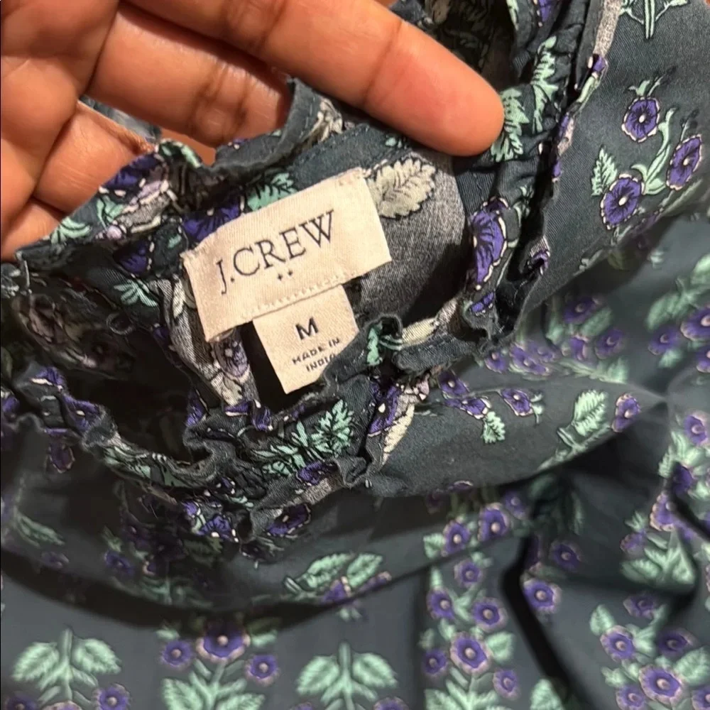 J. Crew Blue Ruffled Long Sleeve Blouse poplin floral